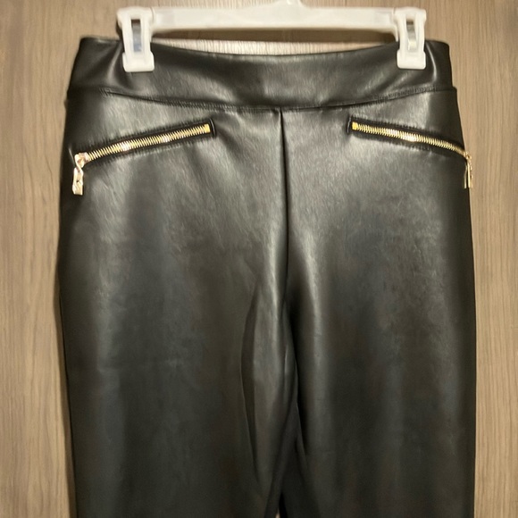 BELLE BY KIM GRAVEL FAUX LEATHER PONTE PANT WITH HIP ZIPPERS, BLACK - Picture 3 of 16